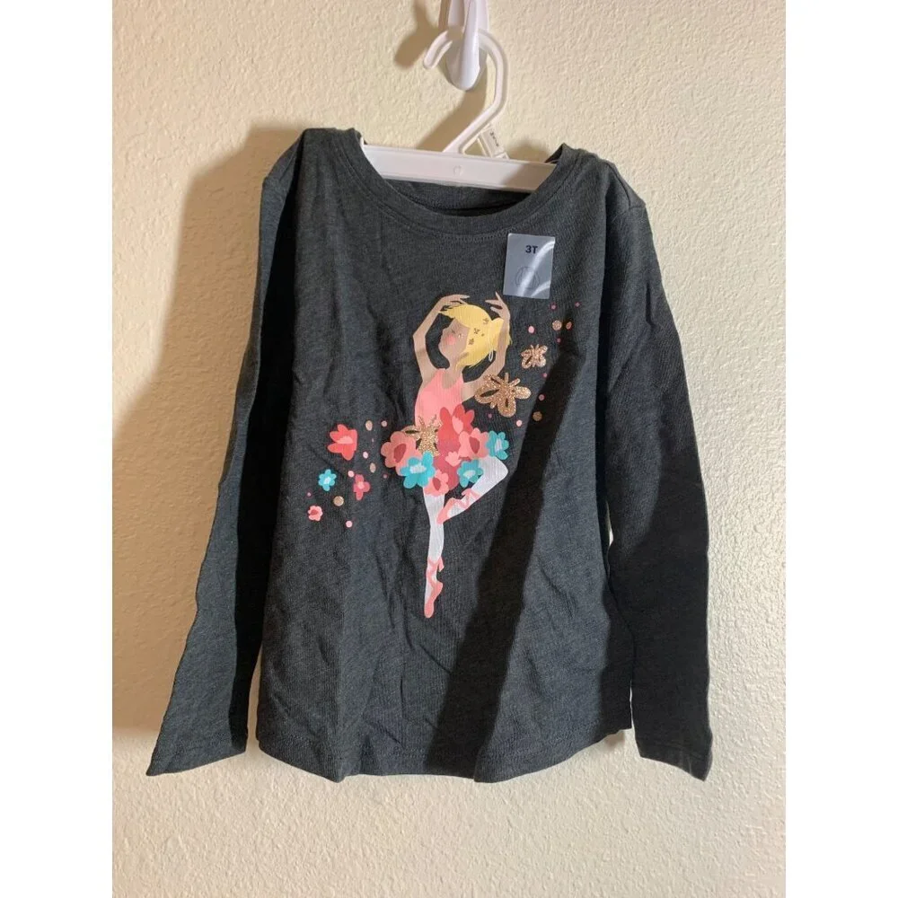 NWT Old Navy Ballerina Print Long Sleeve T-Shirts Size 3T 2 Piece Bundle AC3